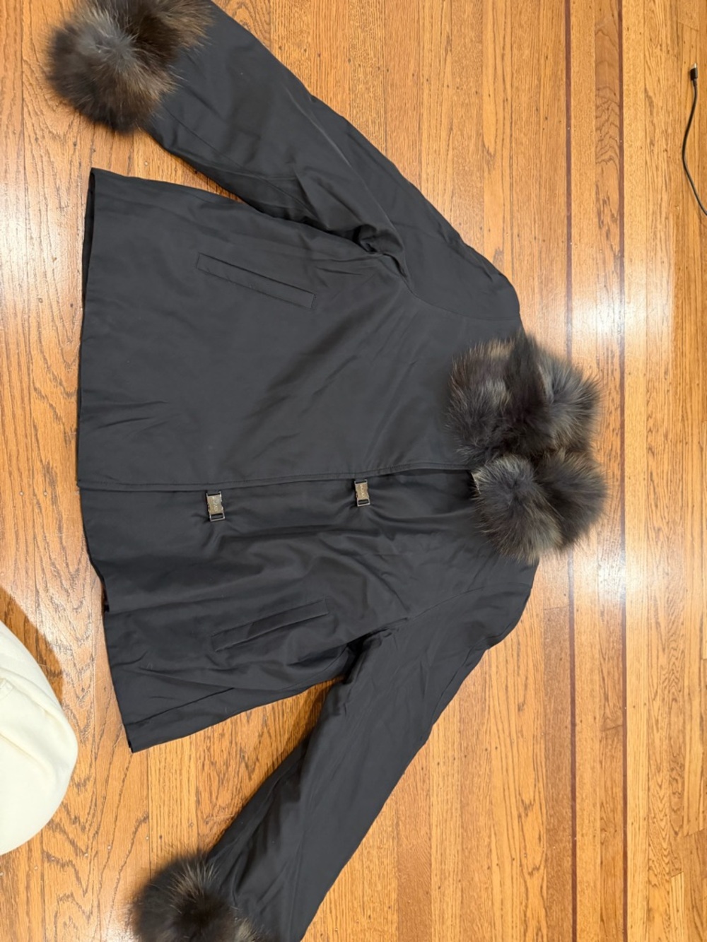 Balmain Black Puffer Jacket with Fur Trim